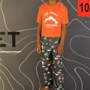 NWT Eddie Bauer youth 4-piece Sleepwear Set, army green, grey and burnt orange